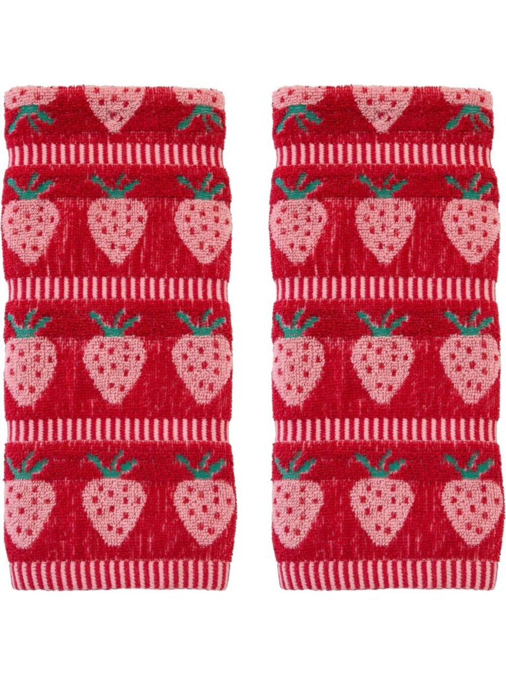 Strawberry Jacquard Hand Towel Set - 2pc, Soft 100% Cotton, Red Kitchen Decor